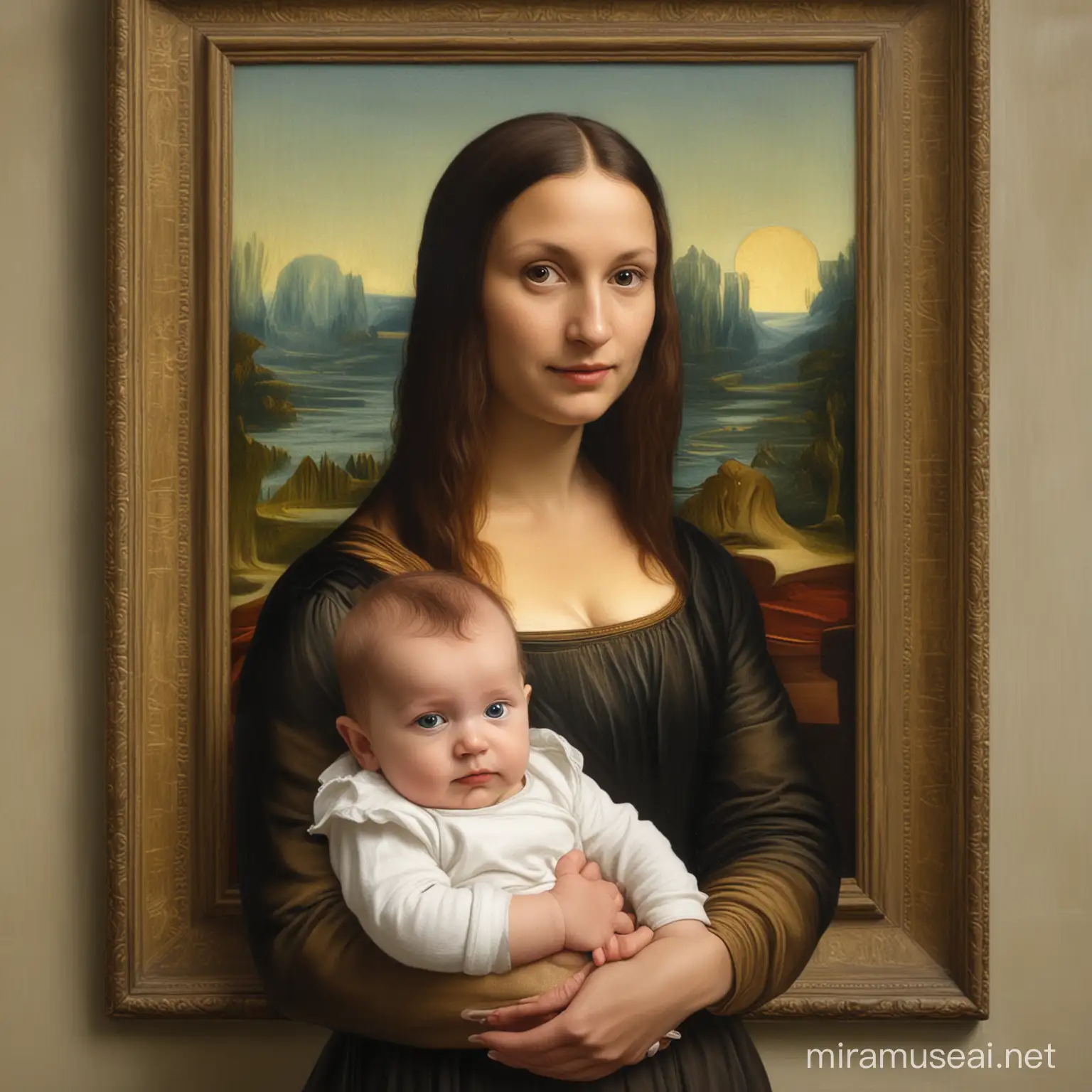 Classic Portrait Mona Lisa Holding a Baby