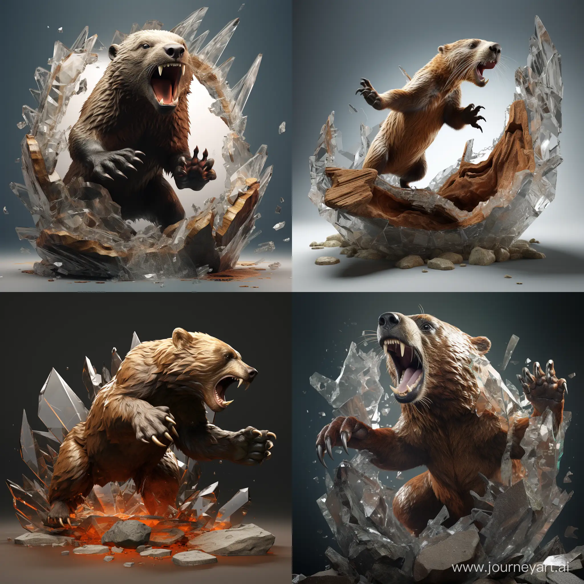 Fearless-3D-Beaver-Emerging-from-Broken-Glass