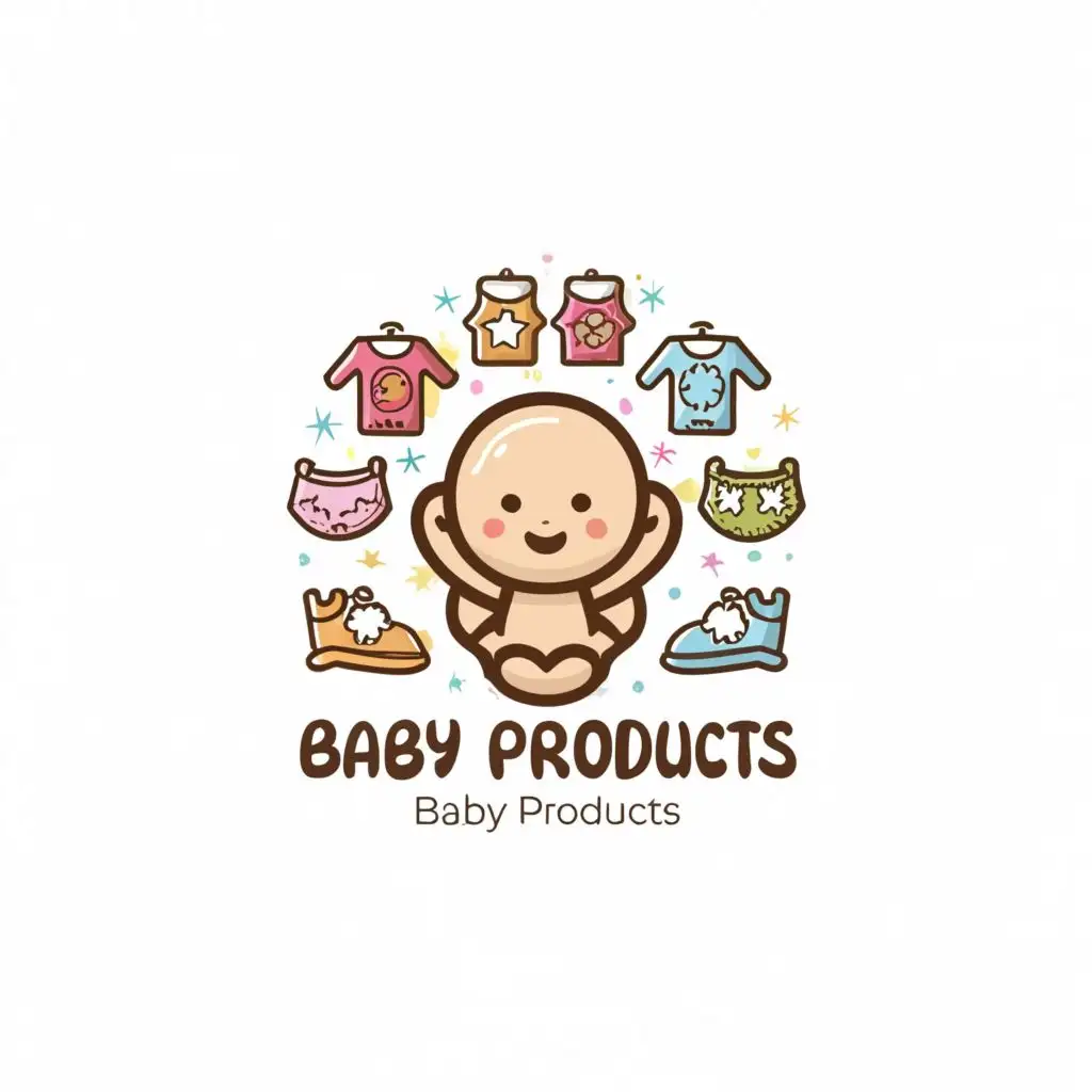a logo design,with the text "Baby Products", main symbol:Baby, shoes, clothes,Moderate,be used in Entertainment industry,clear background