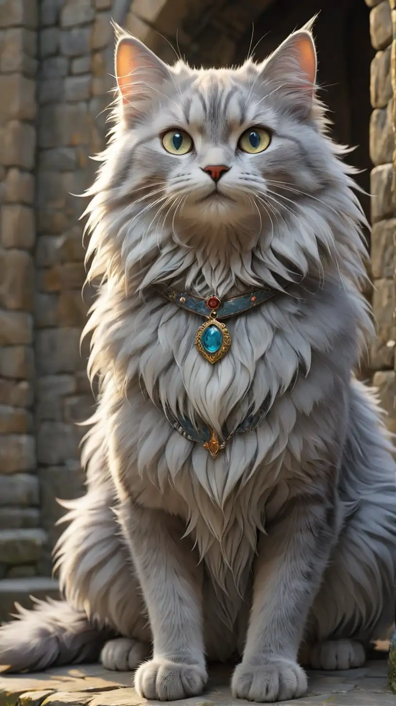 Enchanted SilverFurred Cat in a Majestic Castle