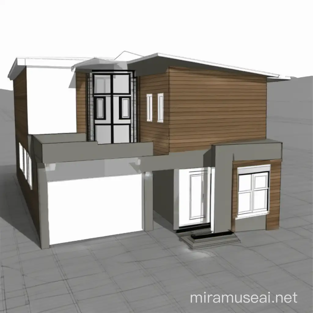 Creat a front elevation for this house plan