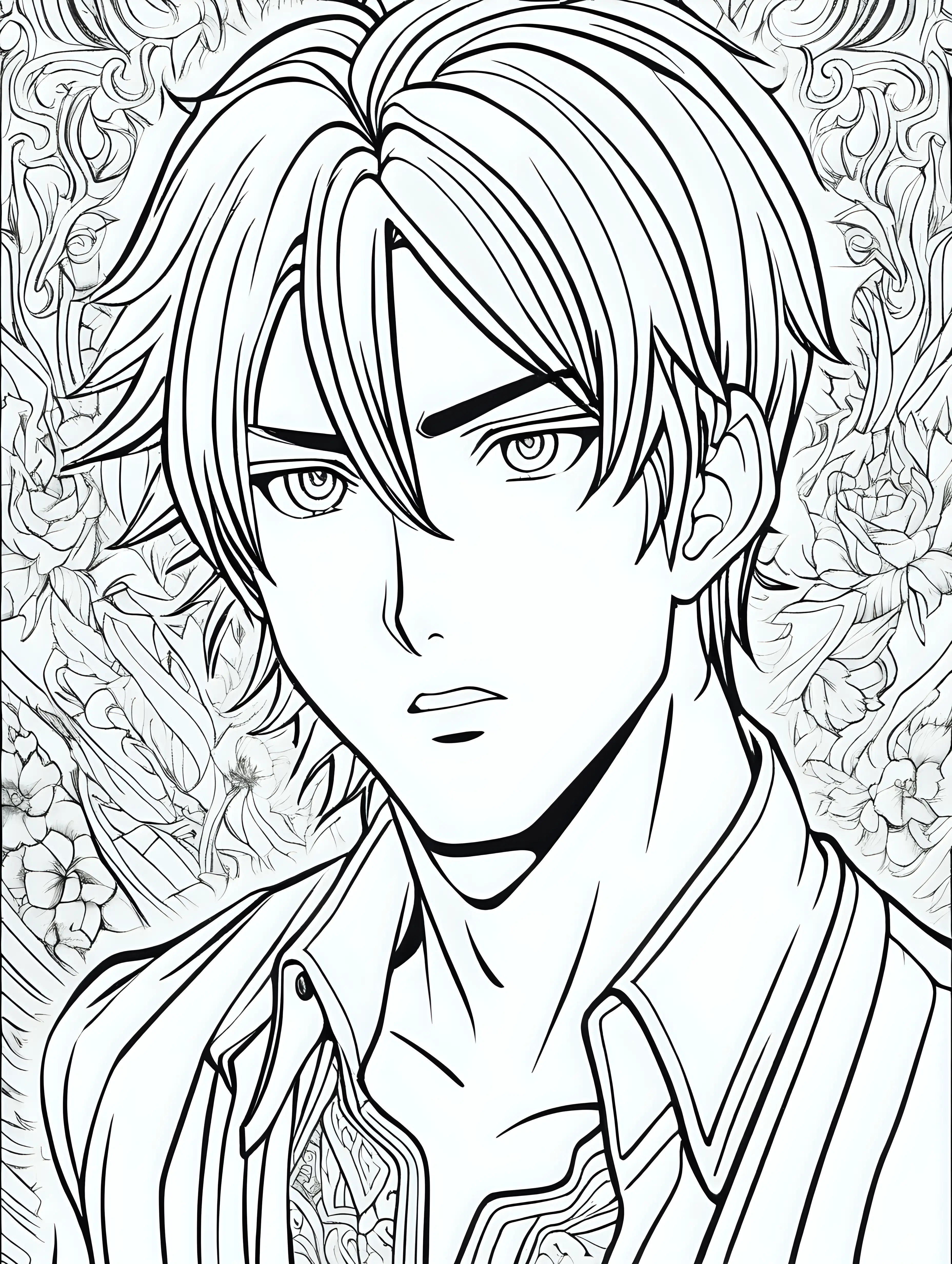 MangaStyle Adult Coloring Book Page Vibrant Portrait of a Young Man
