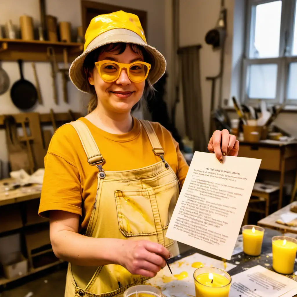 Creative Woman in Colorful Overalls Crafting Candles with Aesthetic Joy