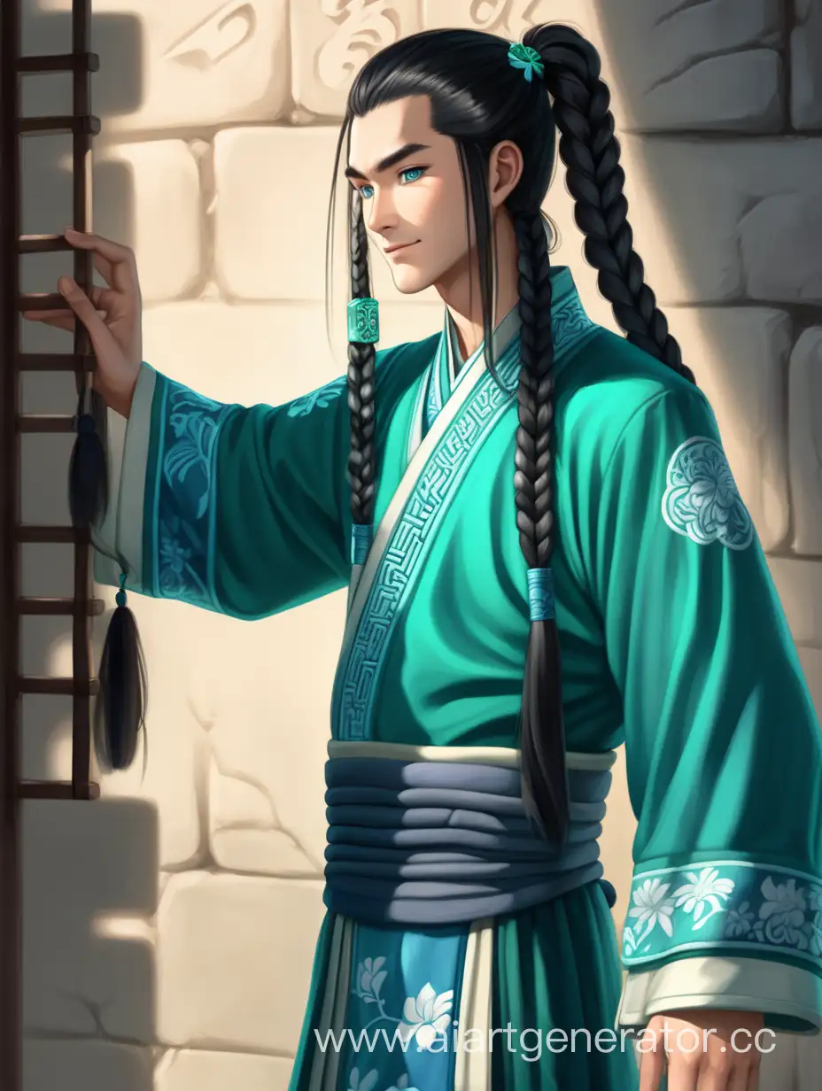 Feminine-Chinese-Figure-with-Braided-Hair-in-Emerald-Robes