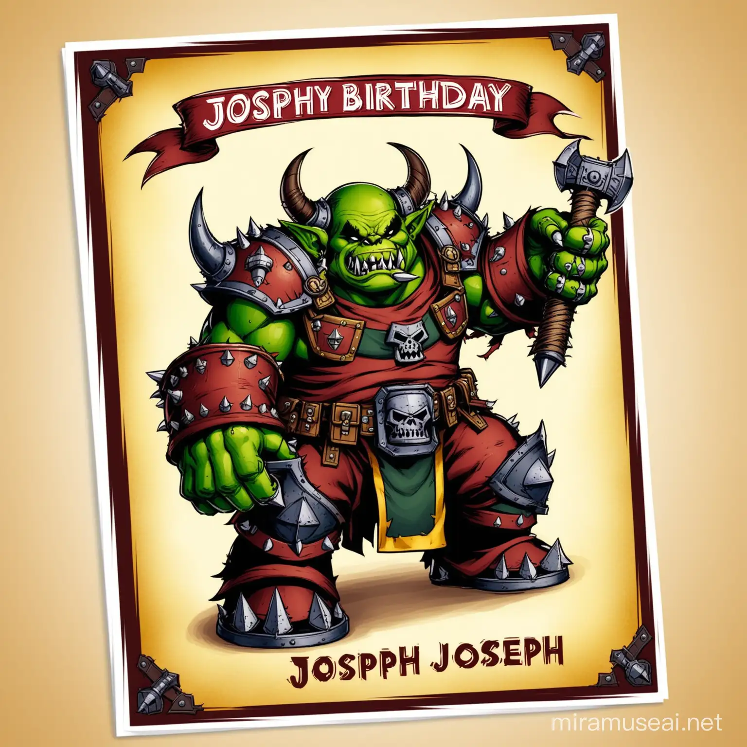 Warhammer ork birthday card for person named joseph