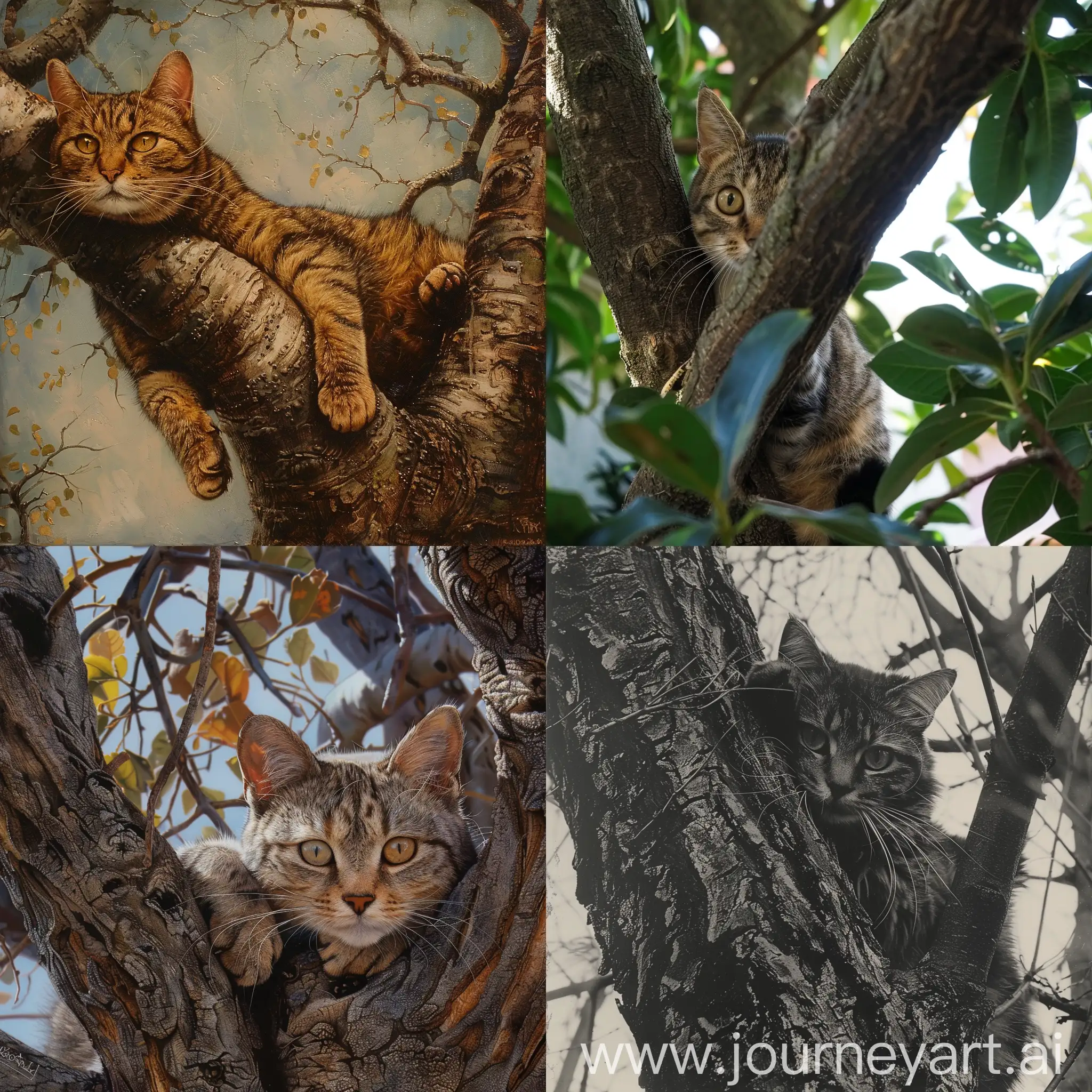 Curious-Cat-Perched-in-Tree