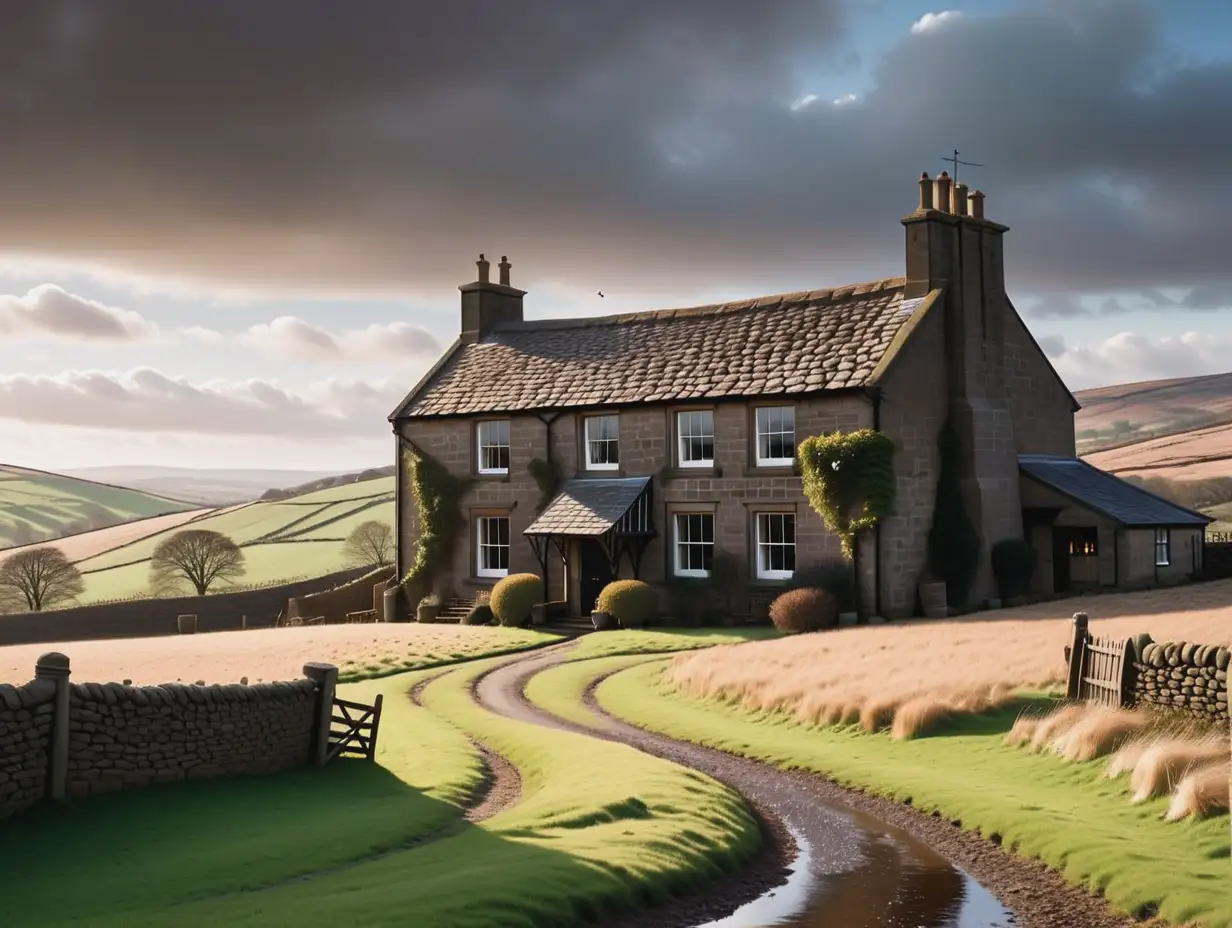 A Romanticism Victorian Gothic farm, a small holding set on the Yorkshire Moors (Wuthering Heights backdrop)