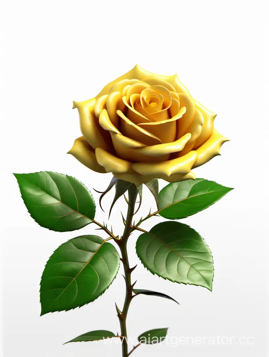 Vibrant-8K-HD-Dark-Yellow-Rose-with-Lush-Green-Leaves-on-White-Background