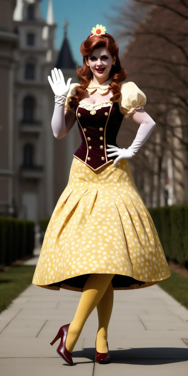 full-length full-body full-shot photograph of evil princess daisy, 8k, long gloves. super detailed, preppy style, opera gloves, victory pose, smug expression, high heels, outside, sunny, very long gloves