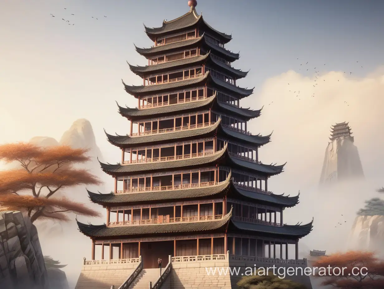 tall ten-story tower in ancient Chinese style,