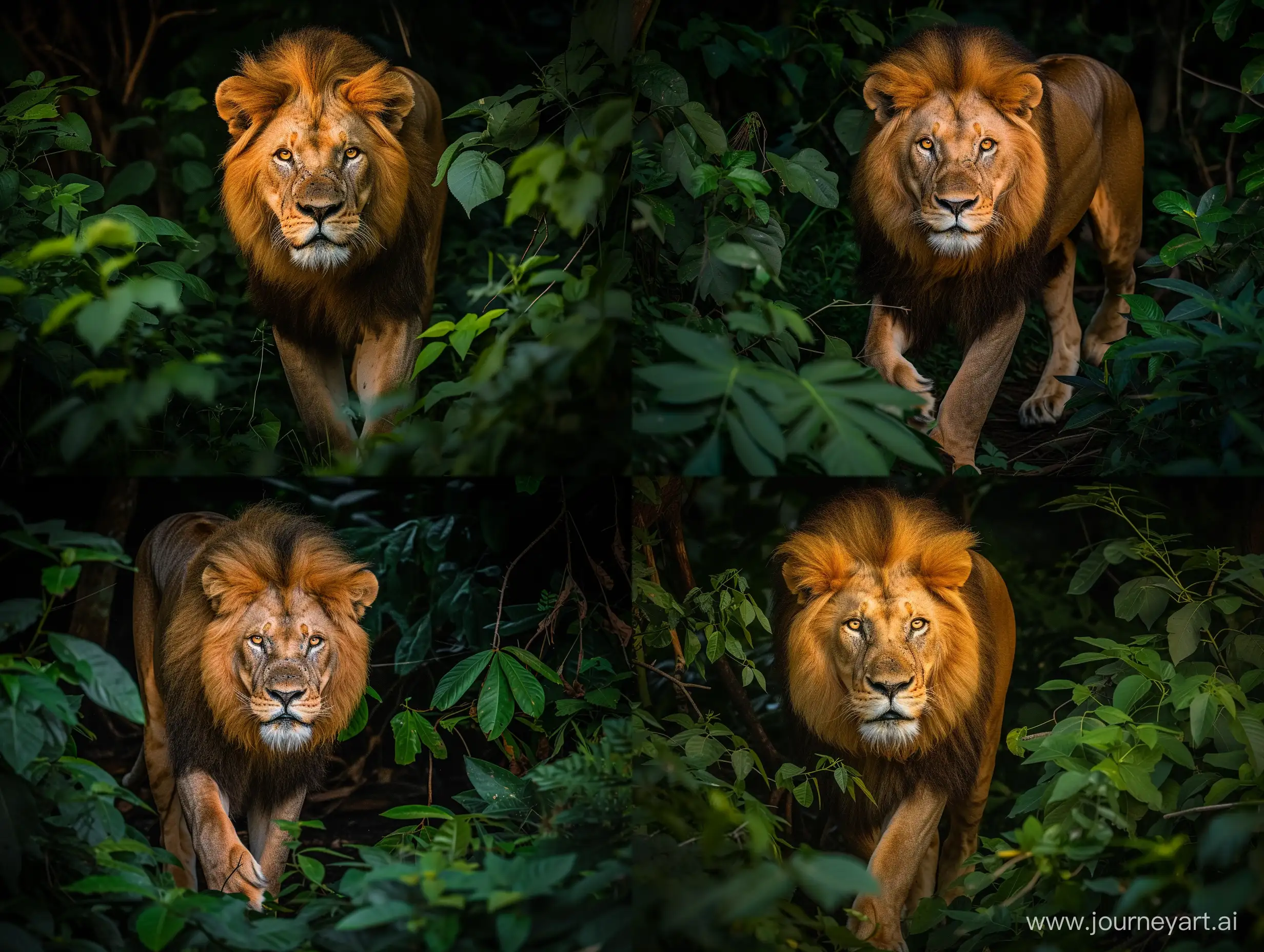 Majestic-Lion-Striding-Through-Sunlit-Forest-Captivating-Wildlife-Photography