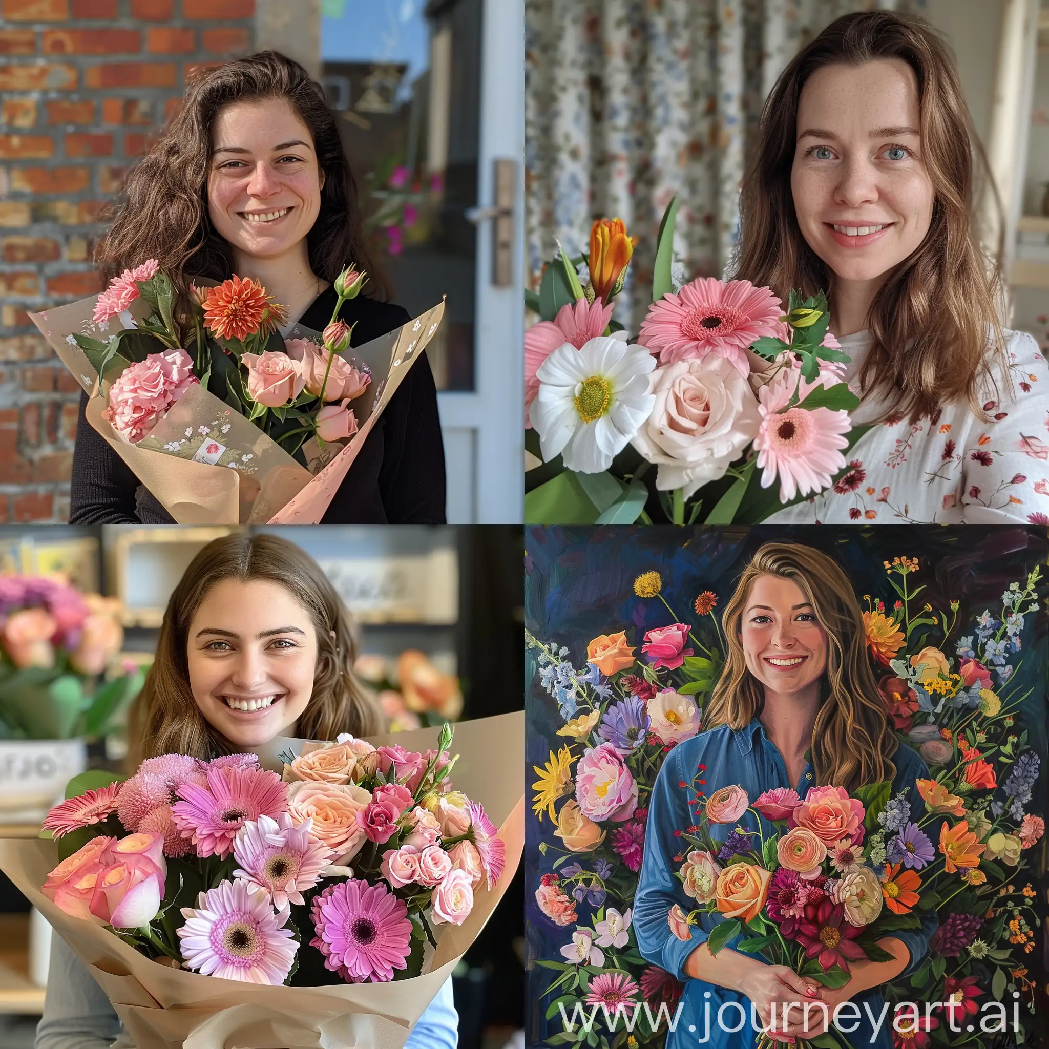 Girl-Celebrating-New-Job-with-Flowers