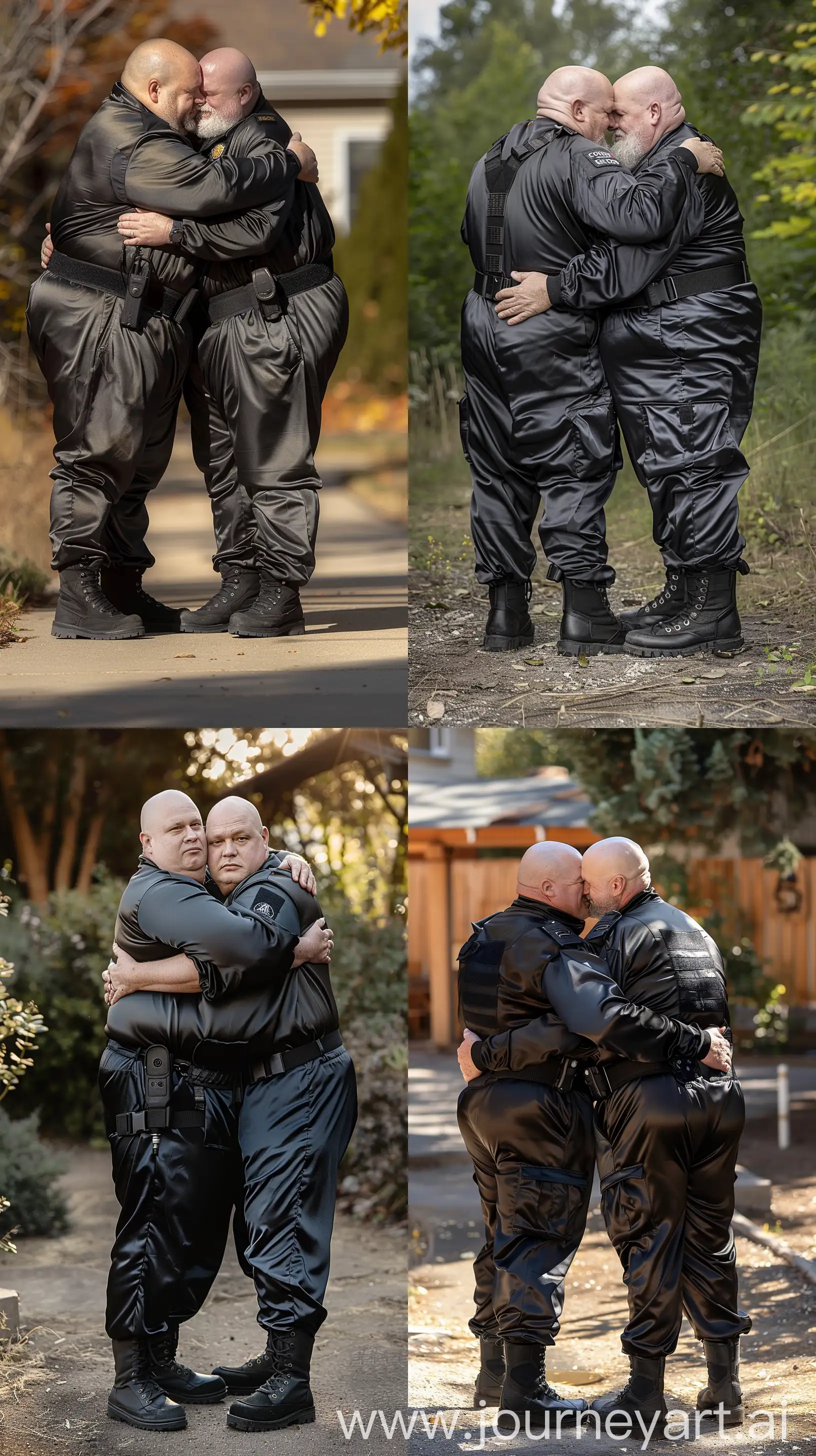 Elderly-Best-Friends-Embrace-Outdoors-in-Stylish-Black-Security-Guard-Coveralls