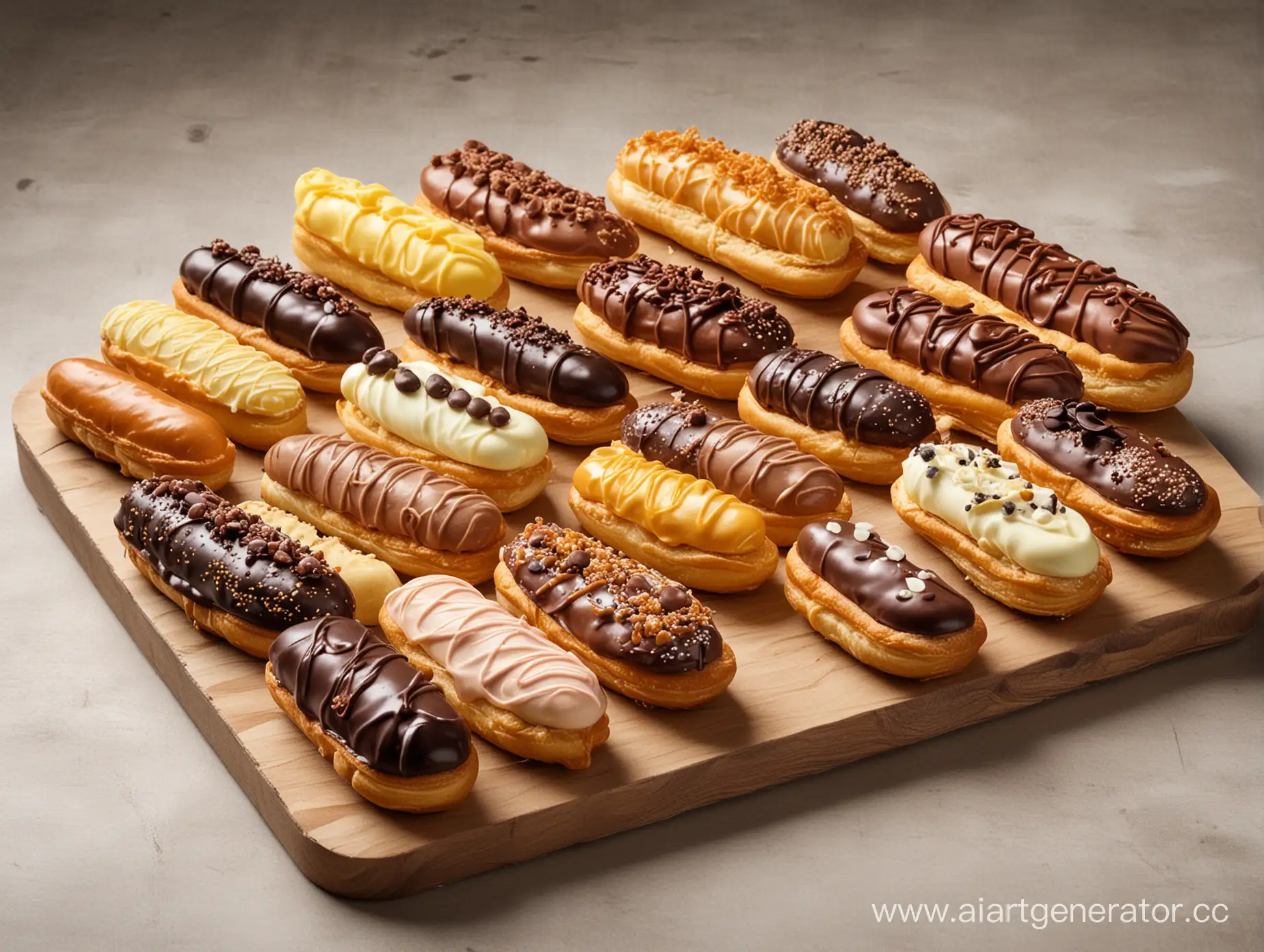 Delicious-Assorted-Eclairs-on-Display-Tempting-French-Pastry-Treats