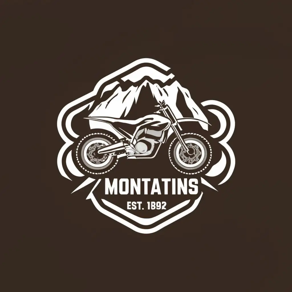 a logo design,with the text "Moto mountains", main symbol:Moto Enduro,Moderate,clear background