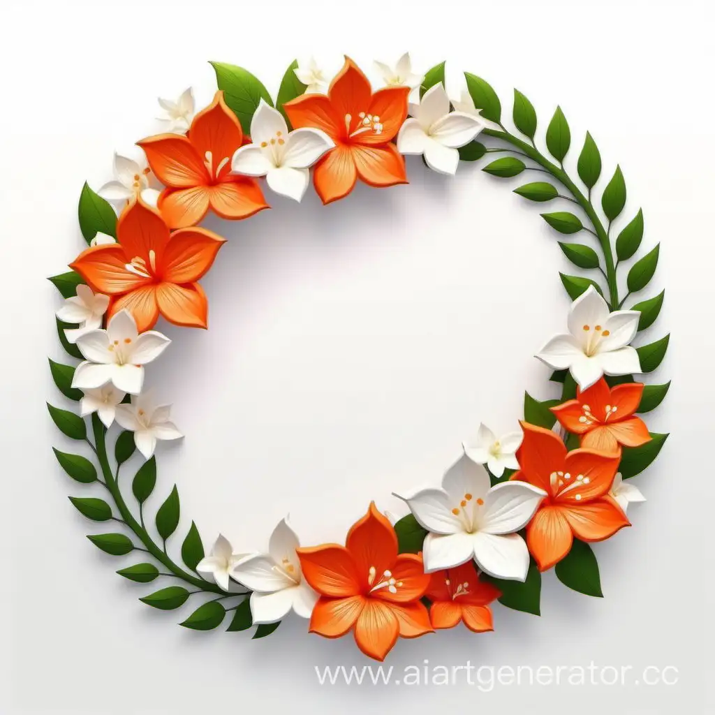 simple icon of a 3D flame border lava bouquets floral wreath frame, made of border Jasmine flowers. white background.