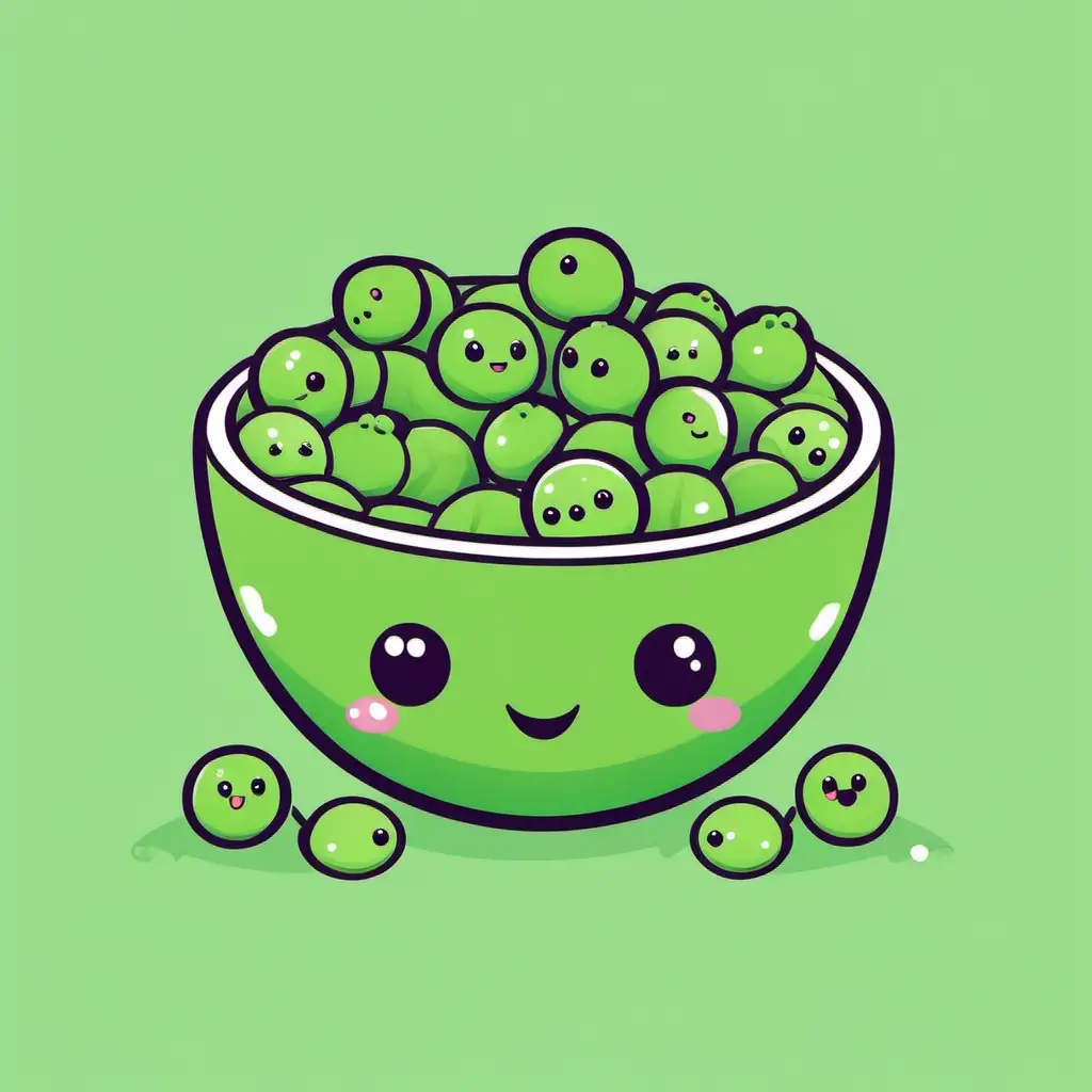 Kawaii Style Peas in Bowl Illustration with Detailed Design