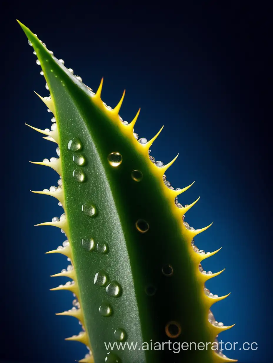 Aloe vera extreme close up 2 leaves WITH LEMON on NEVY blue background