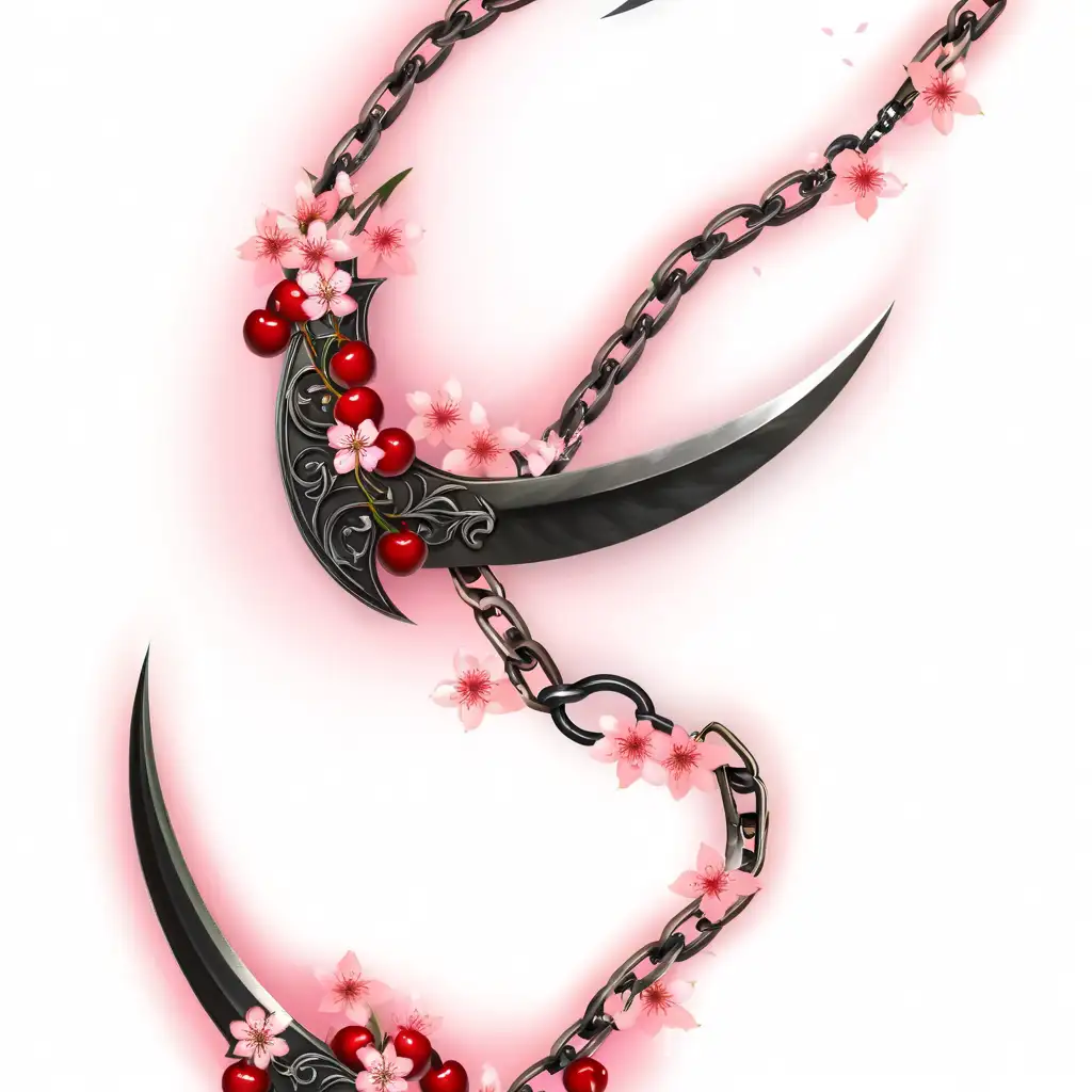chain sickle with a cherry blossom style in the blade