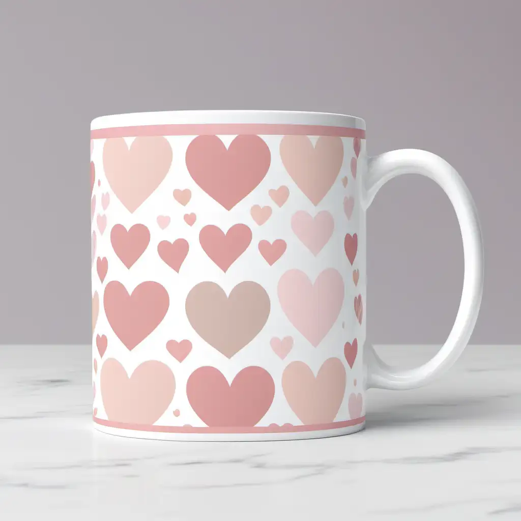 Love hearts mug design blush pink