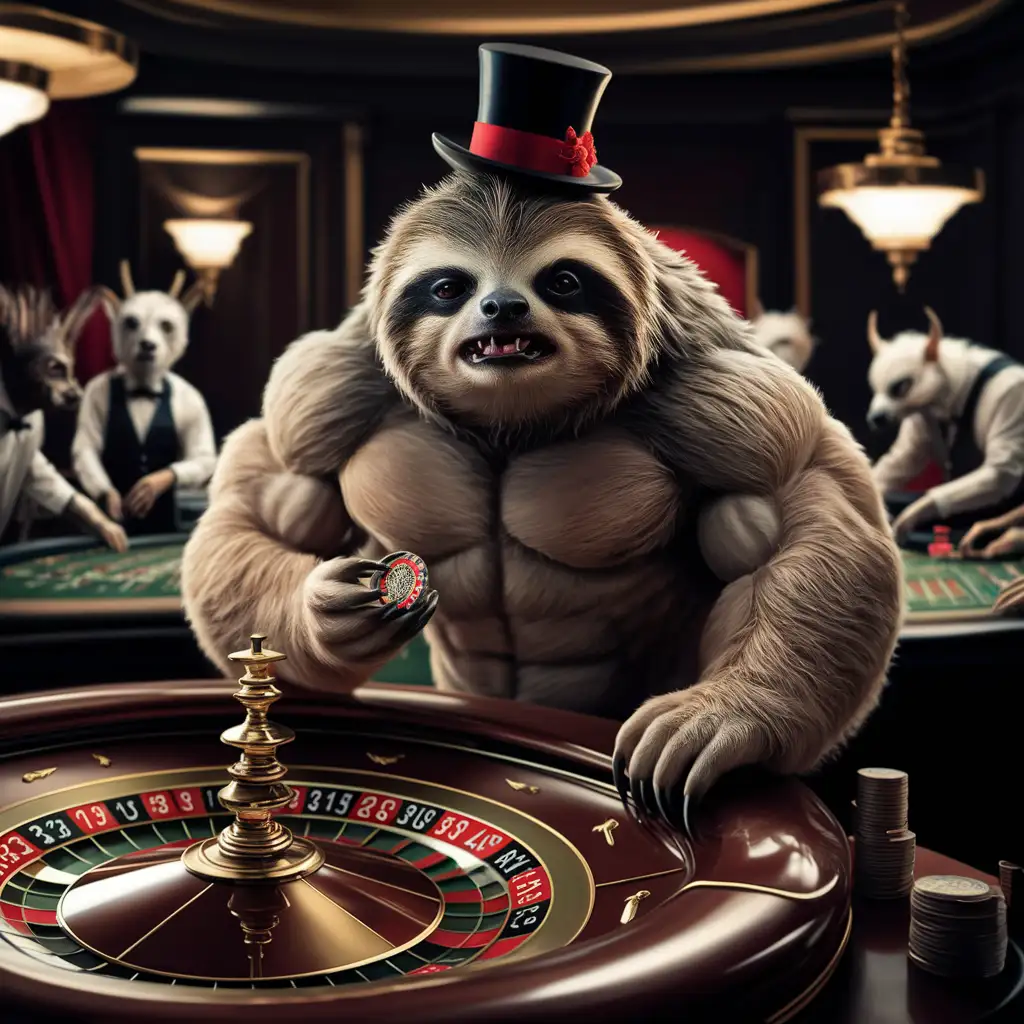 muscular angry sloth is playing roulette