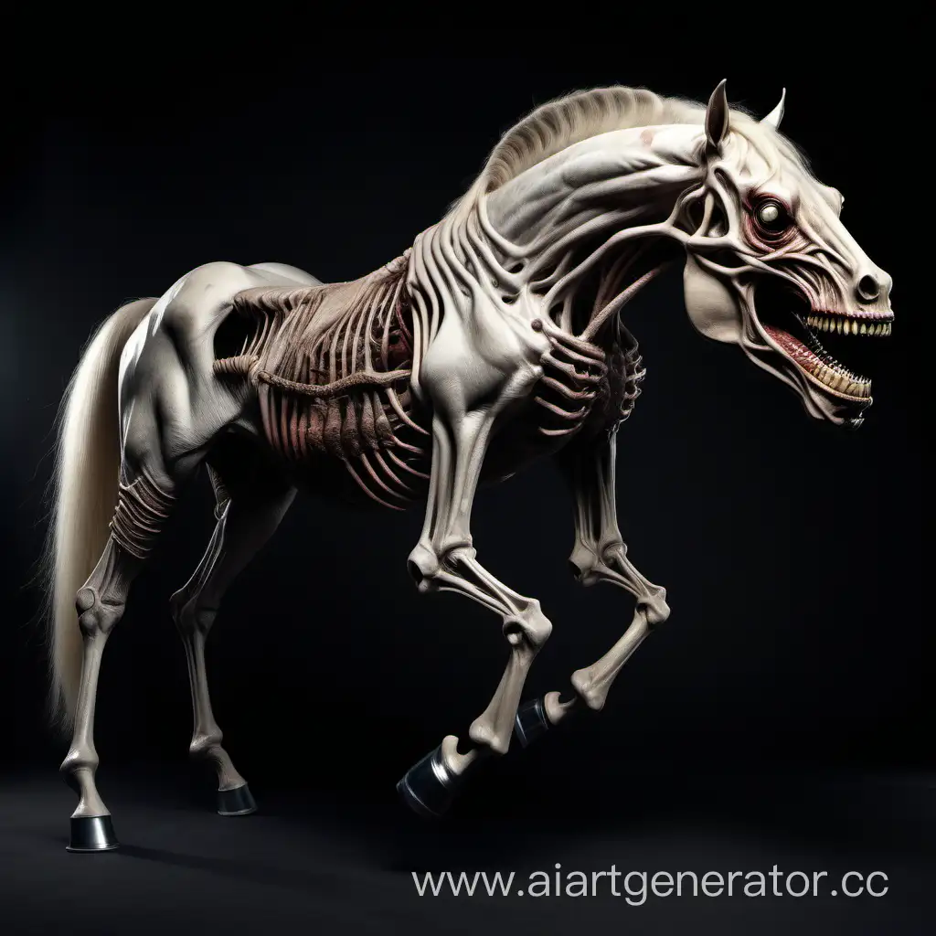 Лошадь с человеческими конечностями и большой пастью что бы выглядело очень страшно 