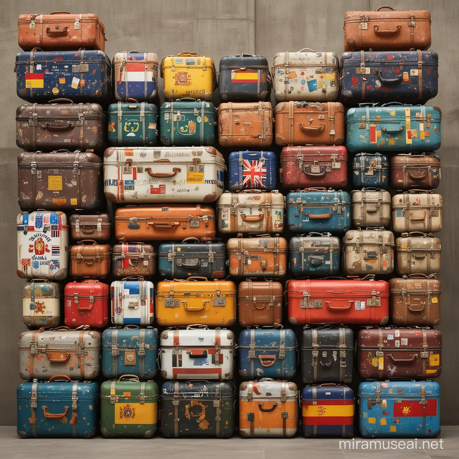 Art Installation Migration to Spain Represented Through Suitcases