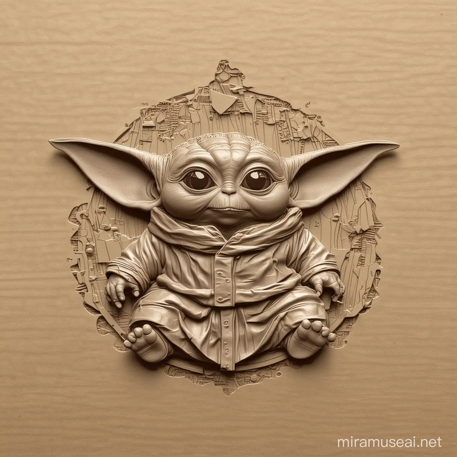 Adorable Baby Yoda Bass Relief Image for Laser Engraving