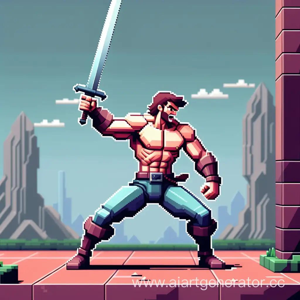 Pixel-Art-Dynamic-Sword-Attack-by-a-Fit-Man