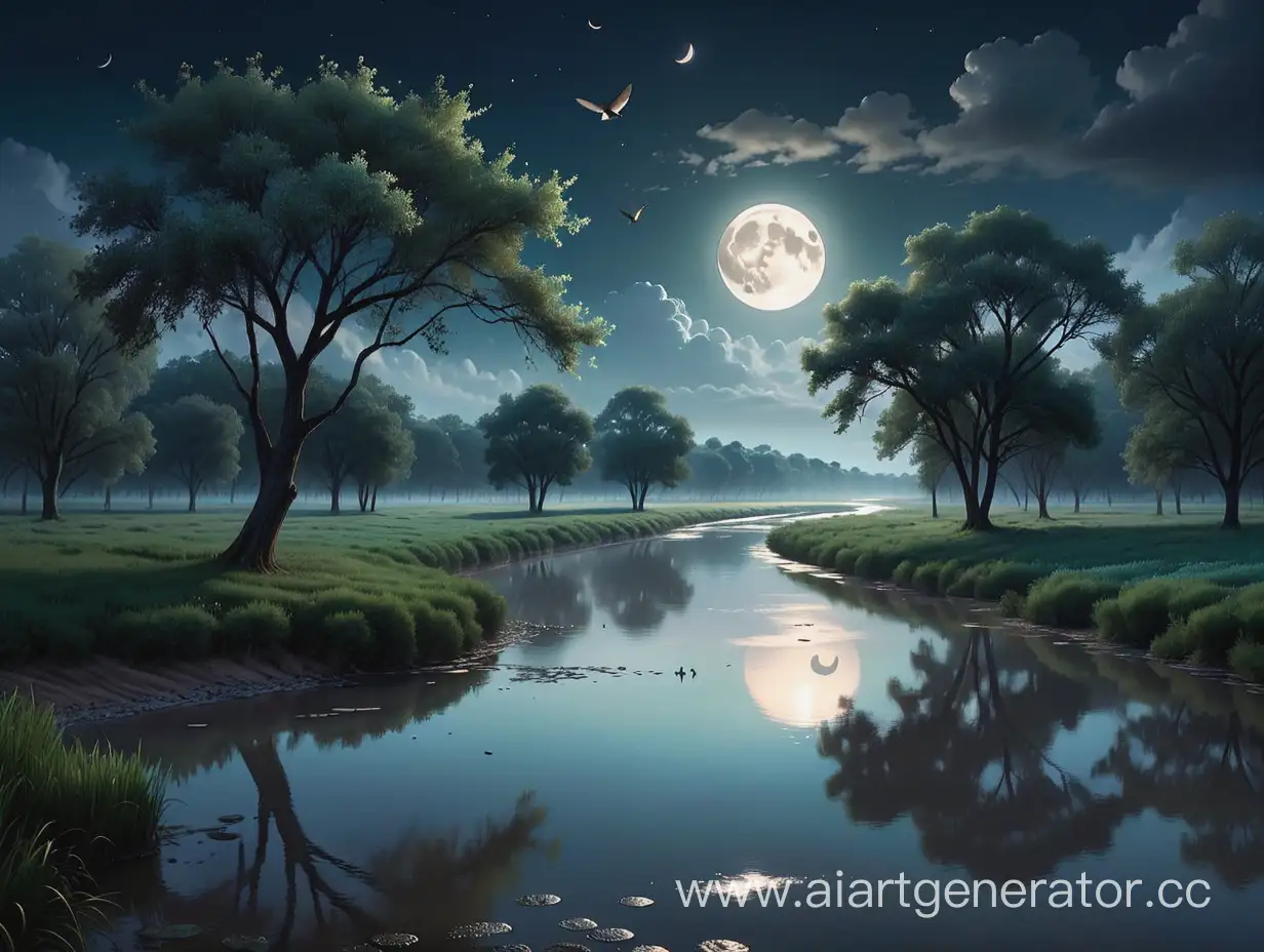 Quiet-Night-by-the-Murmuring-River-Melancholic-Moonlit-Scene