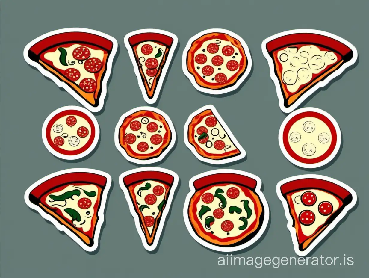 white and red colors only of set of vector icons with pizza