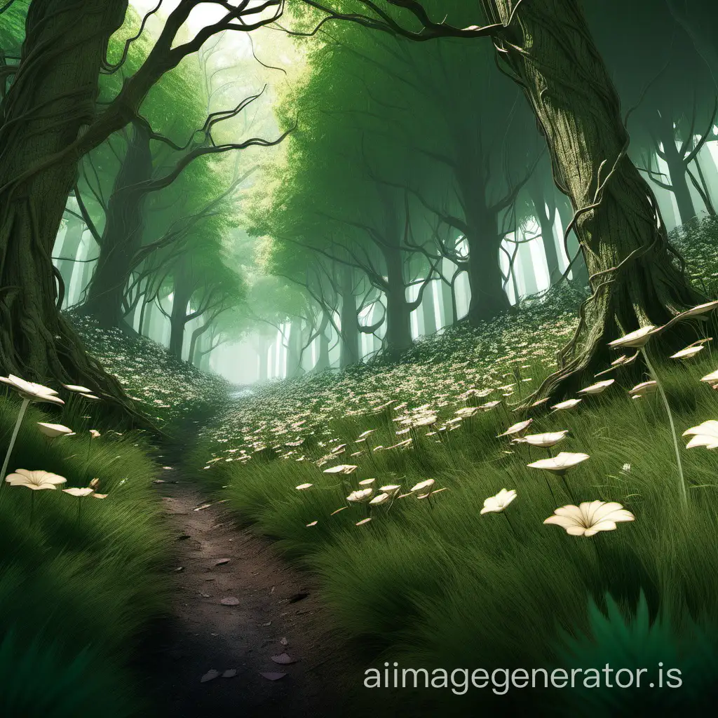 CONCEPT ART GREEN FOREST FLOWERS DETAILED RENDER