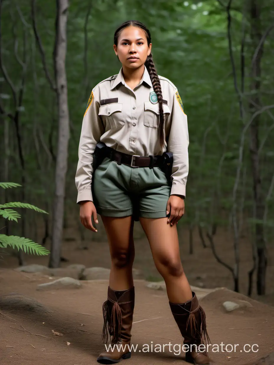 Indigenous-Park-Ranger-Girl-in-Shorts-and-Long-Sleeves-with-Braids