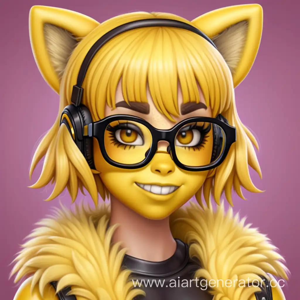 Adorable-Latex-Furry-Girl-with-Yellow-Skin-NERD-Emoji-Humanization