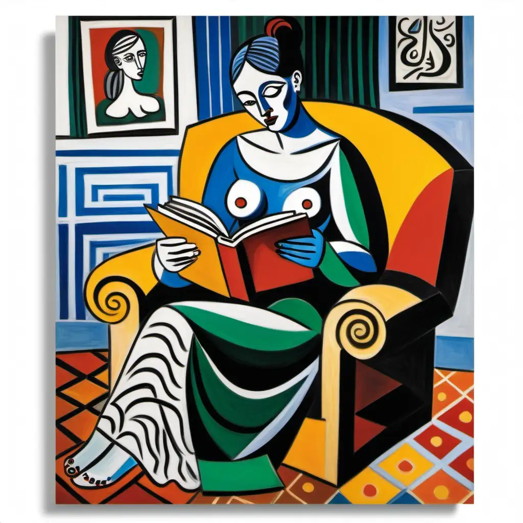 Modern Fusion Seated Woman Reading a PicassoMatisse Blend