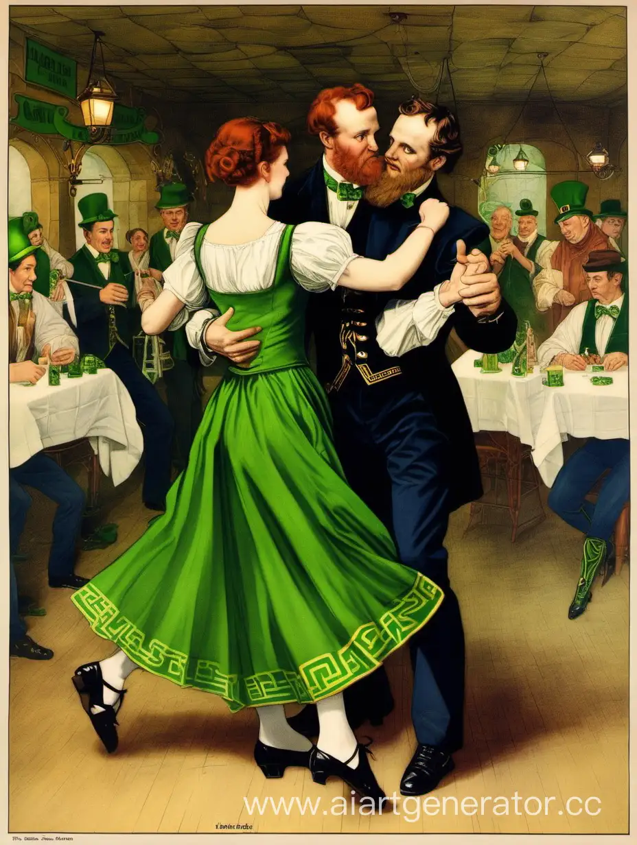 Парные танцы на день святого Патрика в просторной ирландской таверне