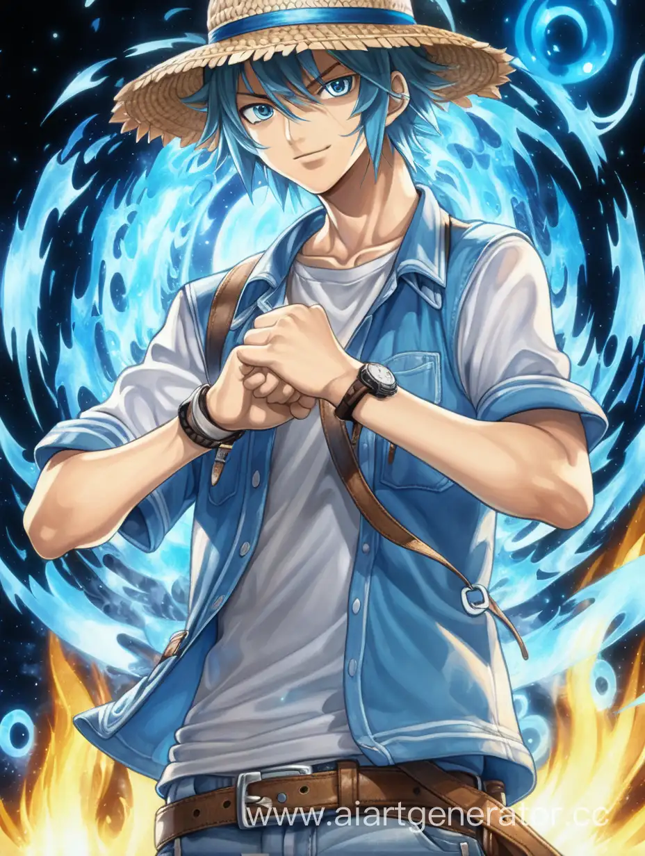 Cool-Guy-in-a-Straw-Hat-Surrounded-by-Blue-Fire-Ring-Anime-Art