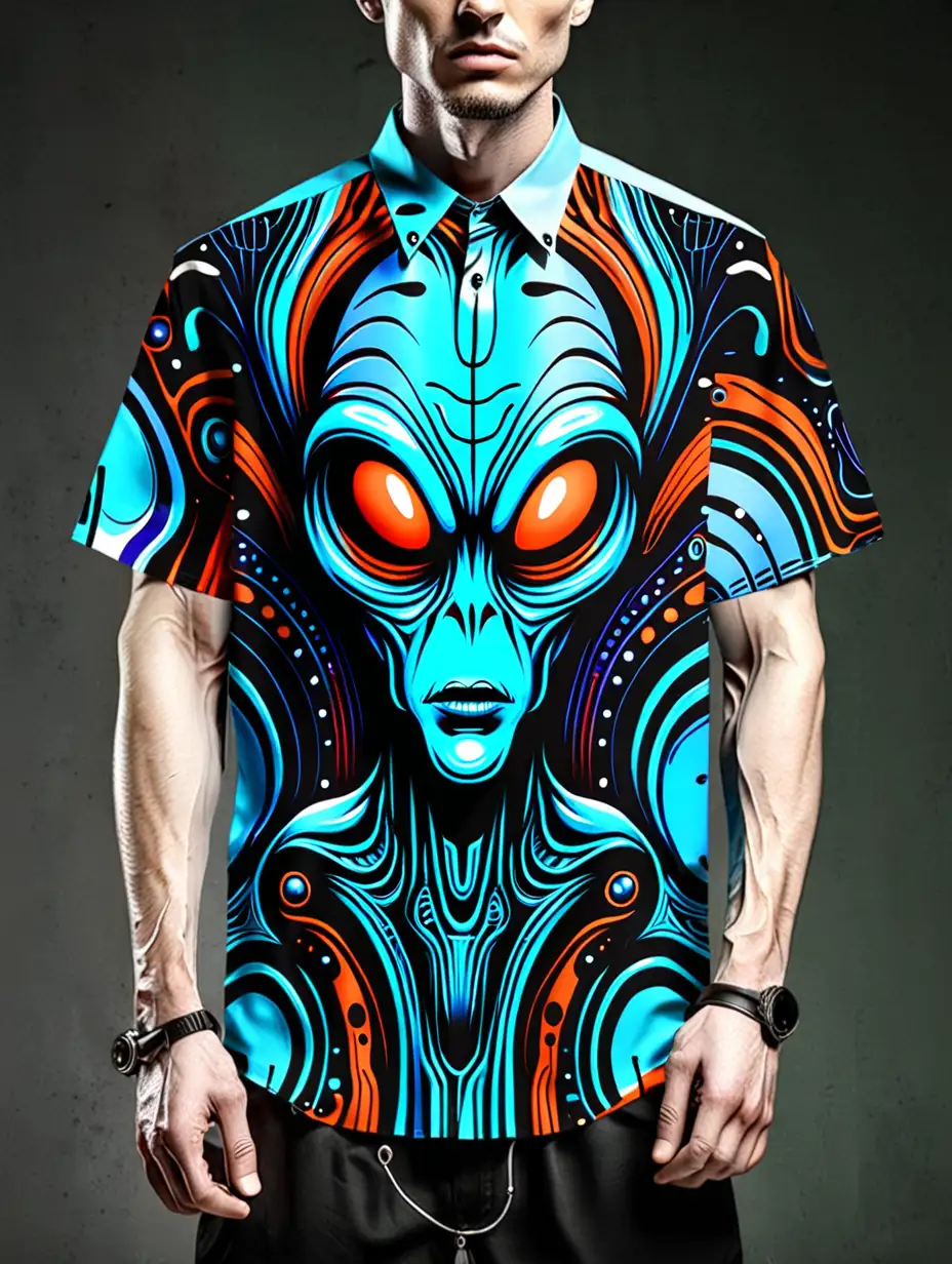 抽象外星人印花短袖男士衬衣