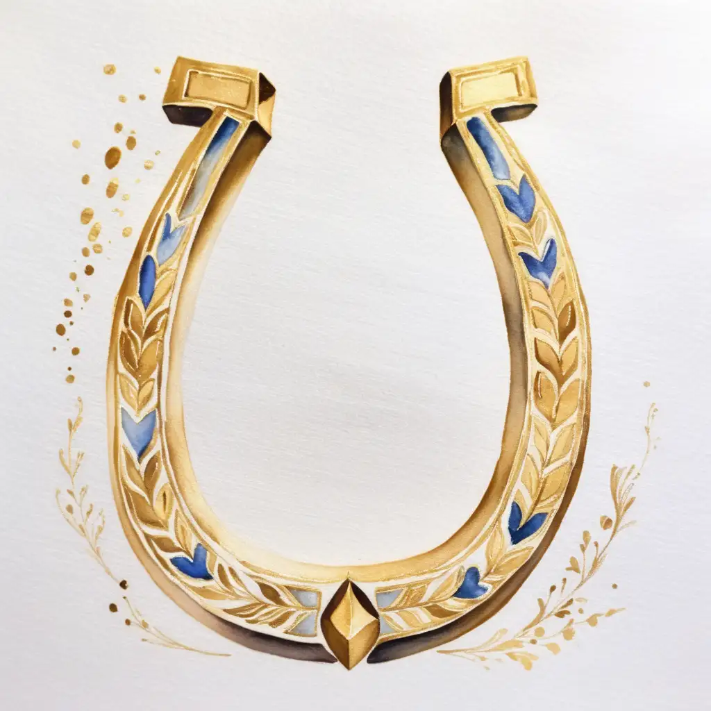 watercolor, gold horseshoe