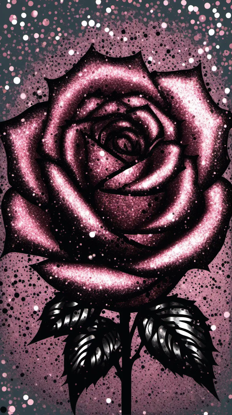 Glitter Rose Grunge Art Abstract Floral Composition with Shimmering Elements