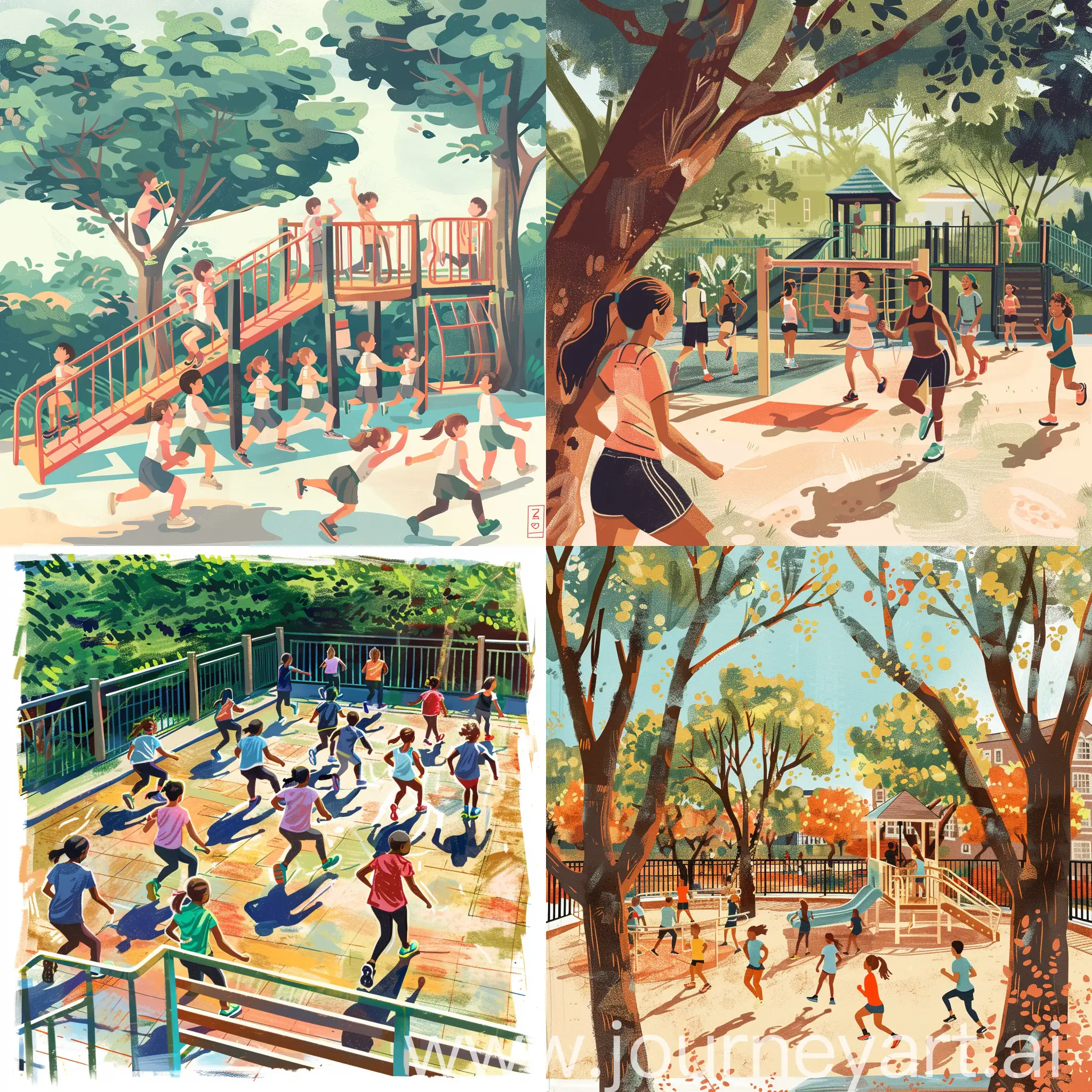 Playful-Students-Exercising-on-Playground-Vibrant-Procreatestyle-Illustration