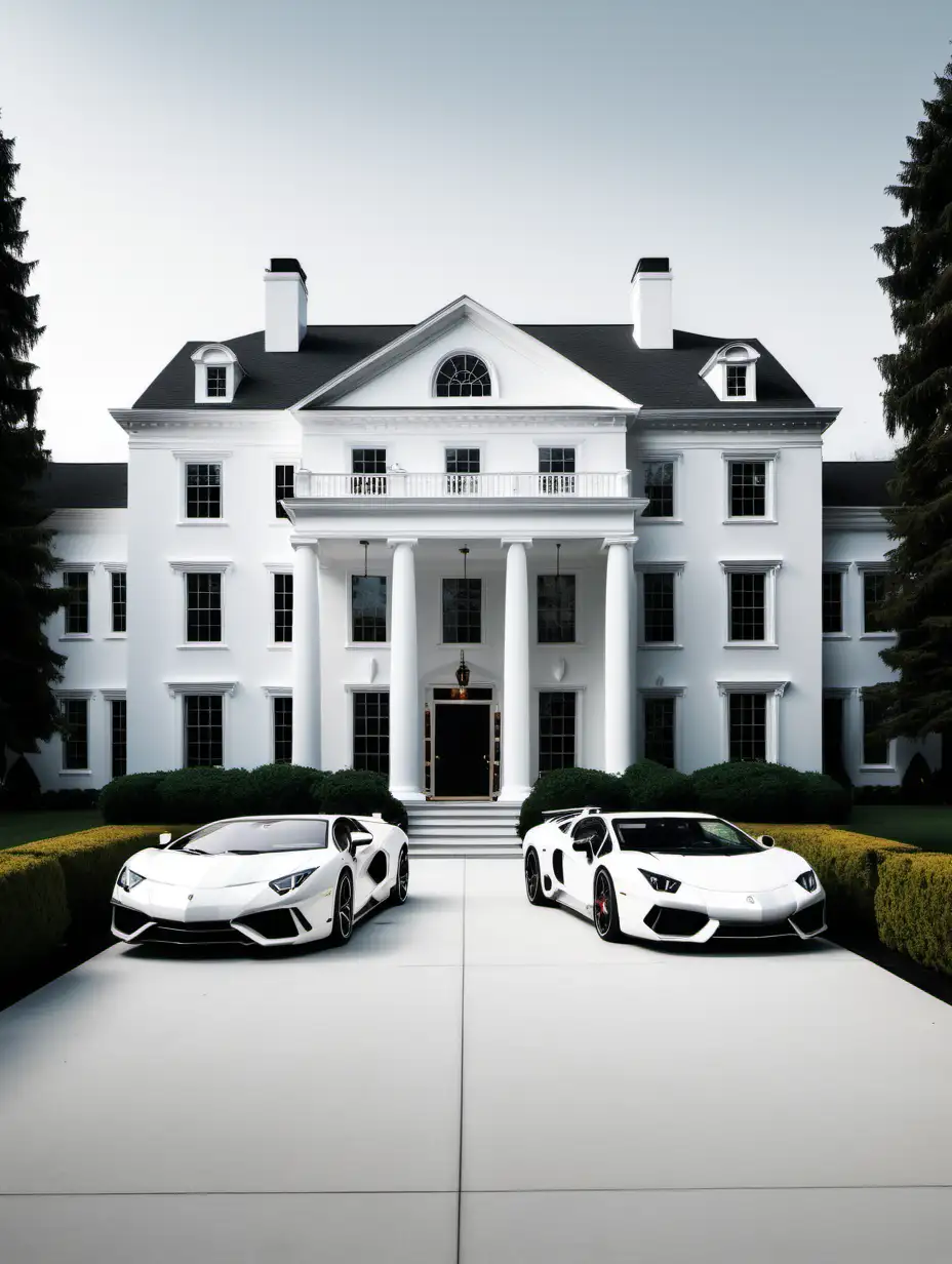 big white house background with expensive cars in the drive way