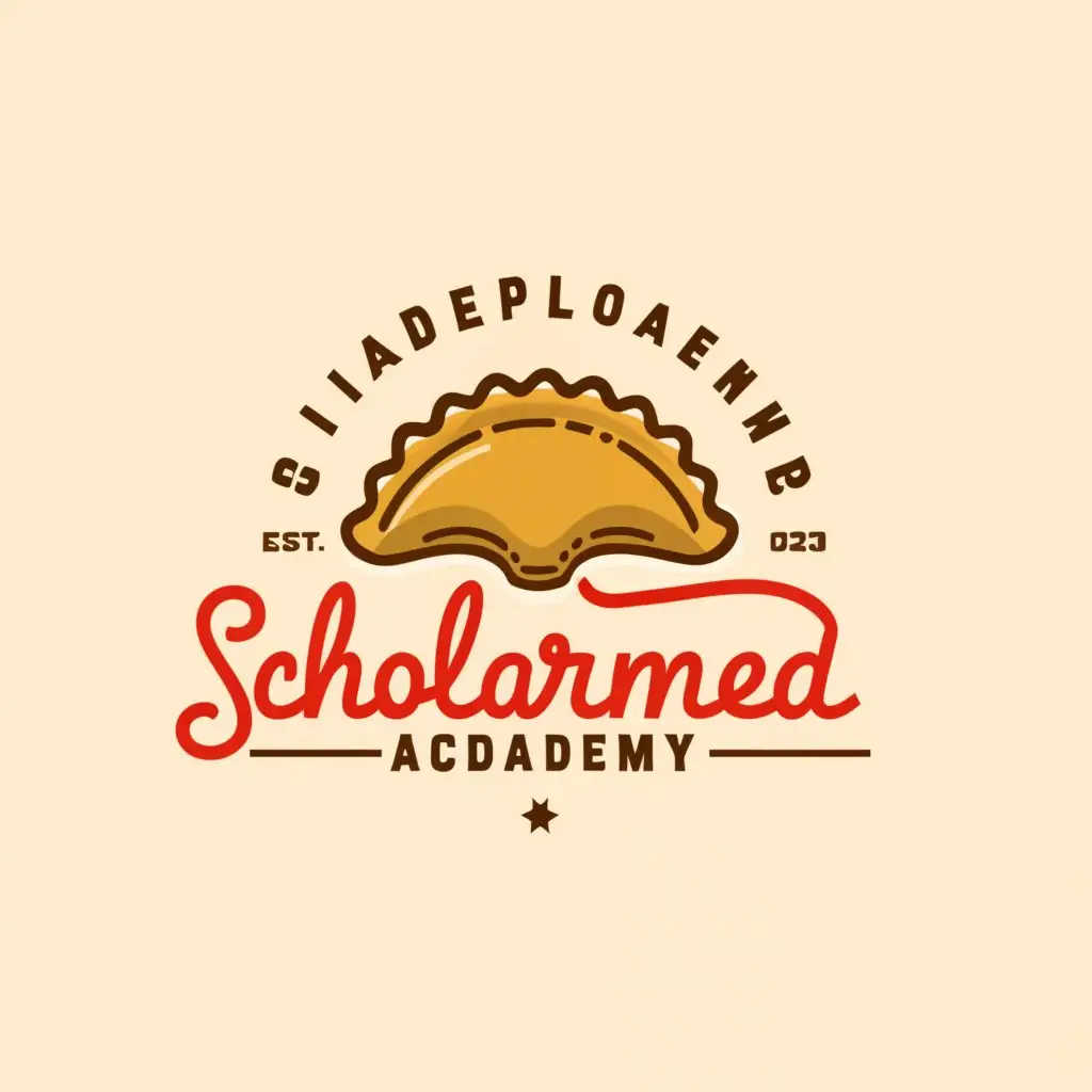 LOGO-Design-For-ScholarMed-Academy-Vintage-Empanada-Emblem-in-Red-Brown-and-Yellow