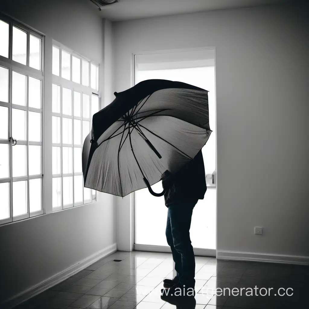 Person-Opening-Colorful-Umbrella-Indoors