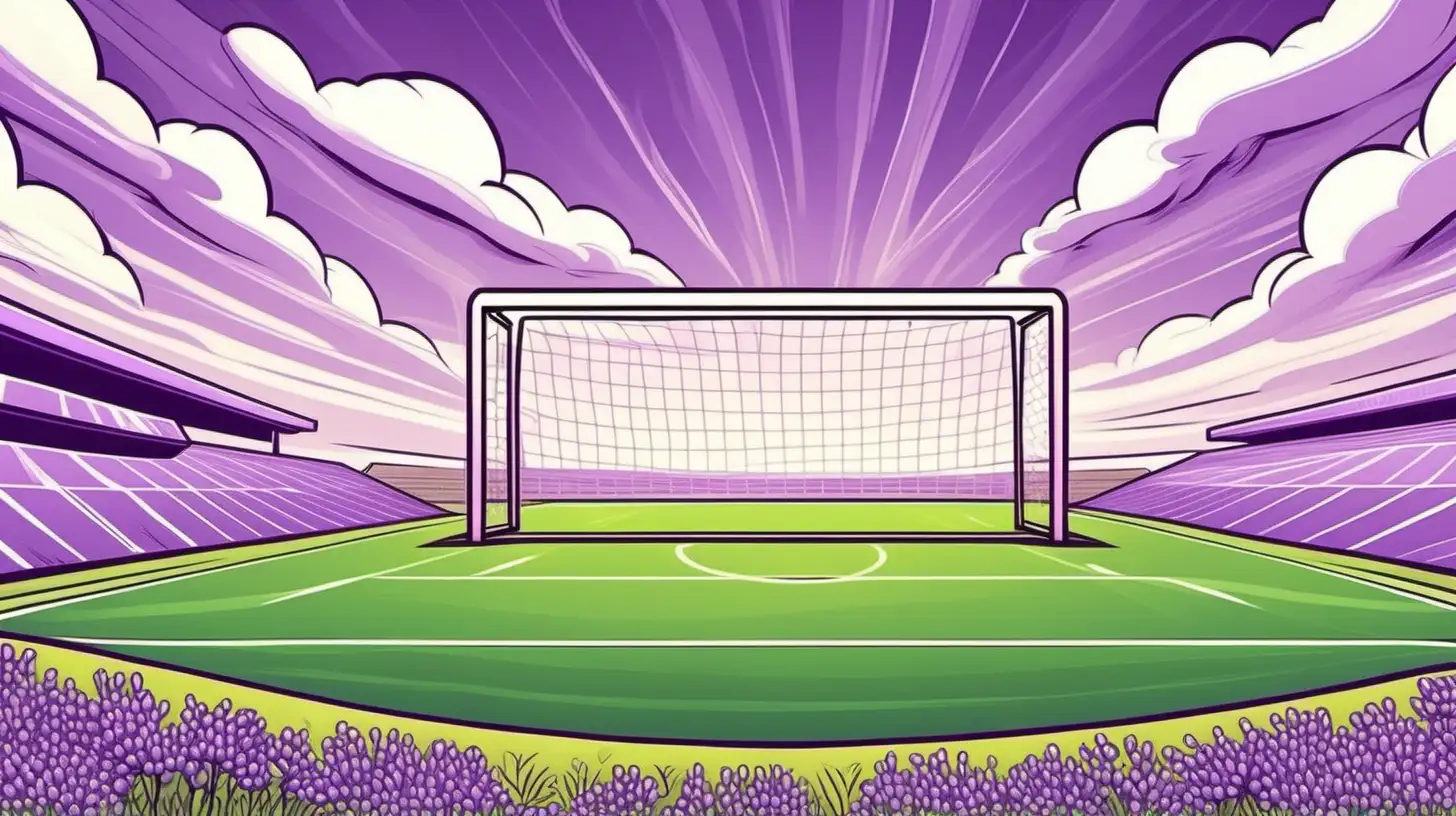 whimsical cartoon style lavender colored soccer field background, low detail.
