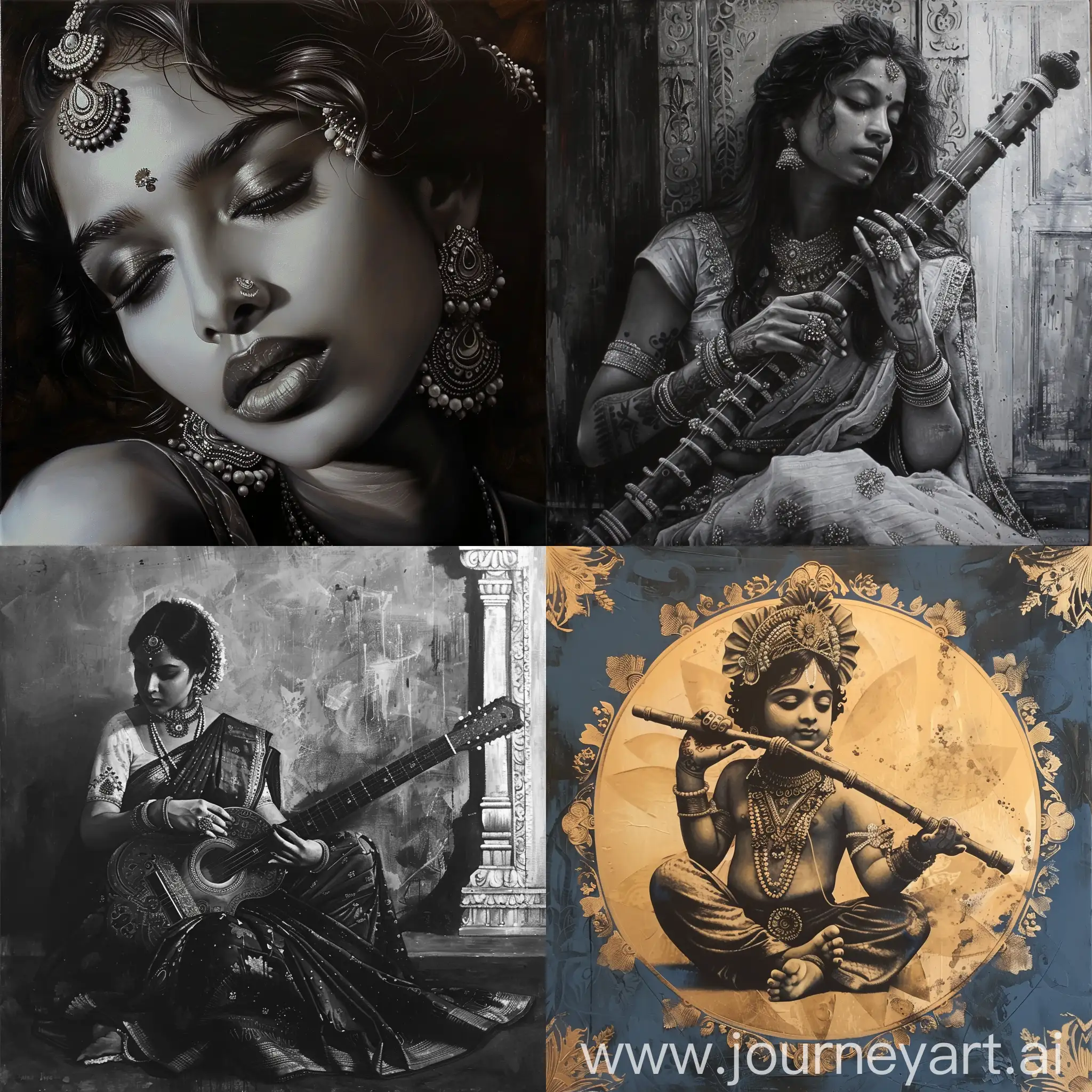 Indian fusion art classical modern monochromatic