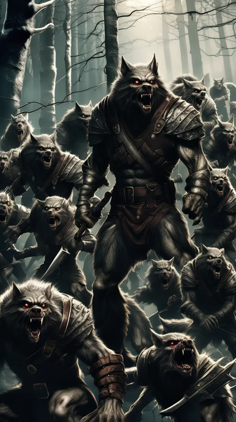 Fantasy Werewolf Army Gathers for Battle in Enchanted Forest