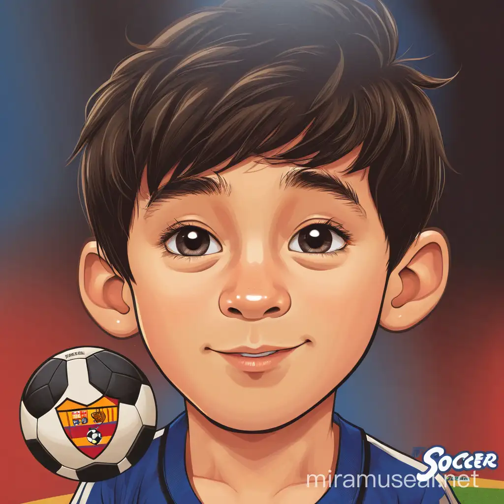 full T-shirt and short, Baby Lionel Messi, tiny but determined, wide eyes sparkling with football dreams. Rosy cheeks, a tuft of dark hair, clutching a miniature soccer ball and sucking on a pacifier, cartoon sticker style.