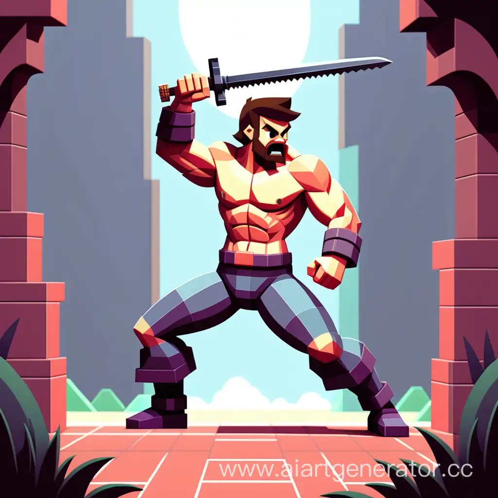 Muscular-Warrior-Unleashes-Pixel-Art-Sword-Attack