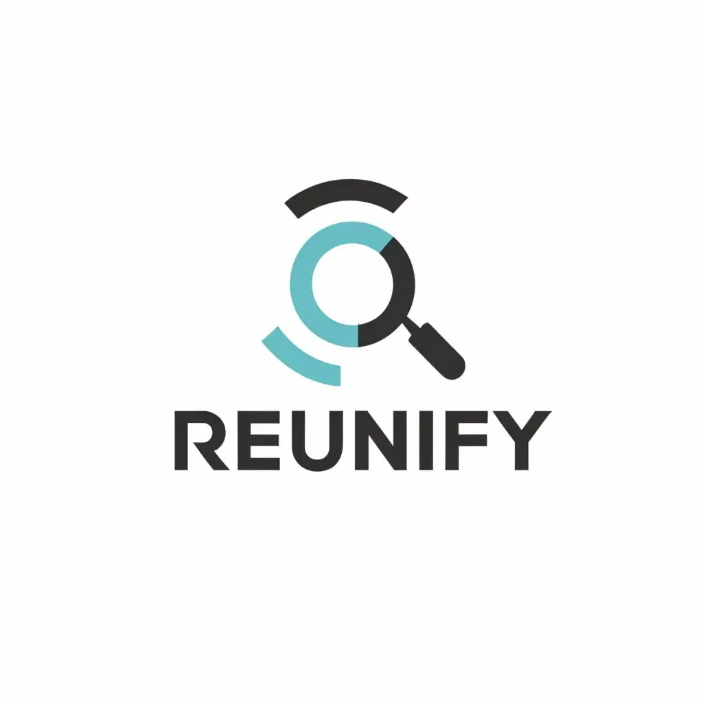 a logo design,with the text "reunify", main symbol:magnifying glass,Moderate,be used in Technology industry,clear background